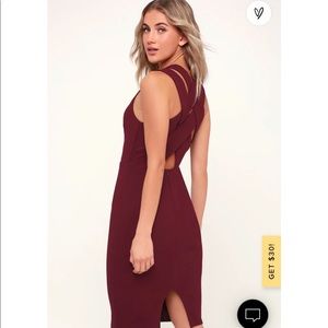 Lulu’s Darren Burgundy strappy bodycon midi dress